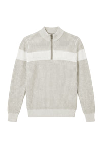 Pull à bande blanche en cachemire - Beige & Blanc