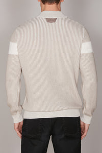 Pull à bande blanche en cachemire - Beige & Blanc