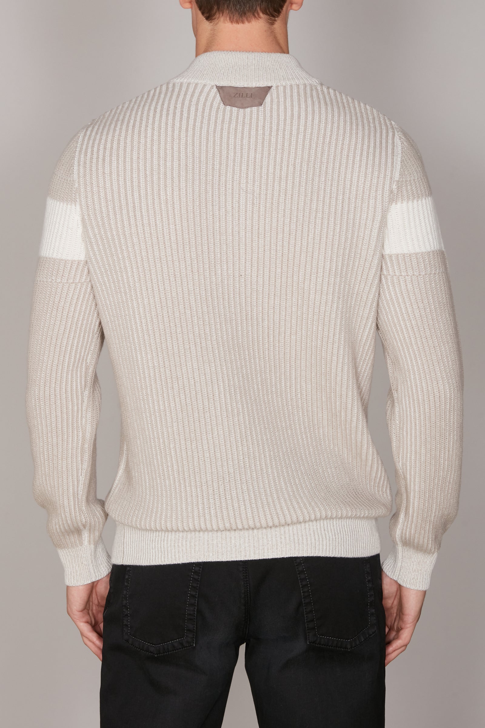 Pull à bande blanche en cachemire - Beige & Blanc