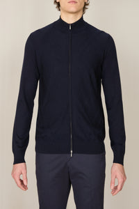 Cardigan à col montant et manches longues en laine - Dark Navy