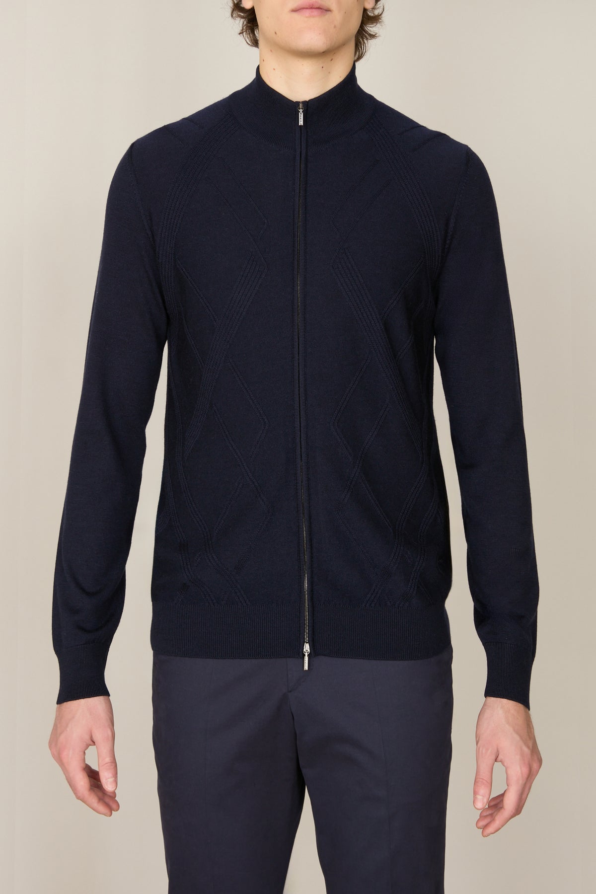 Cardigan à col montant et manches longues en laine - Dark Navy