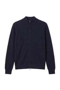Wool zip-up cardigan with a high collar - Dark Navy