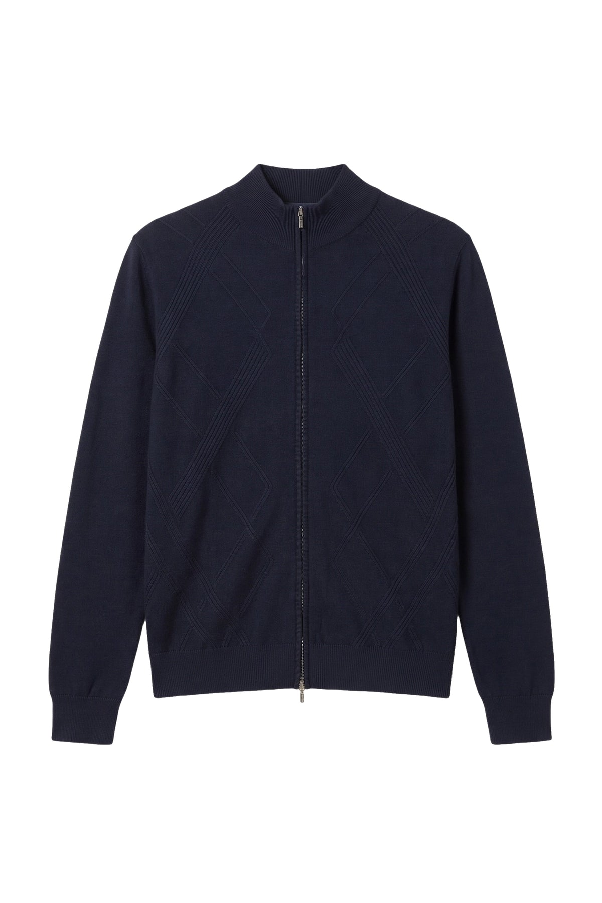 Wool zip-up cardigan with a high collar - Dark Navy