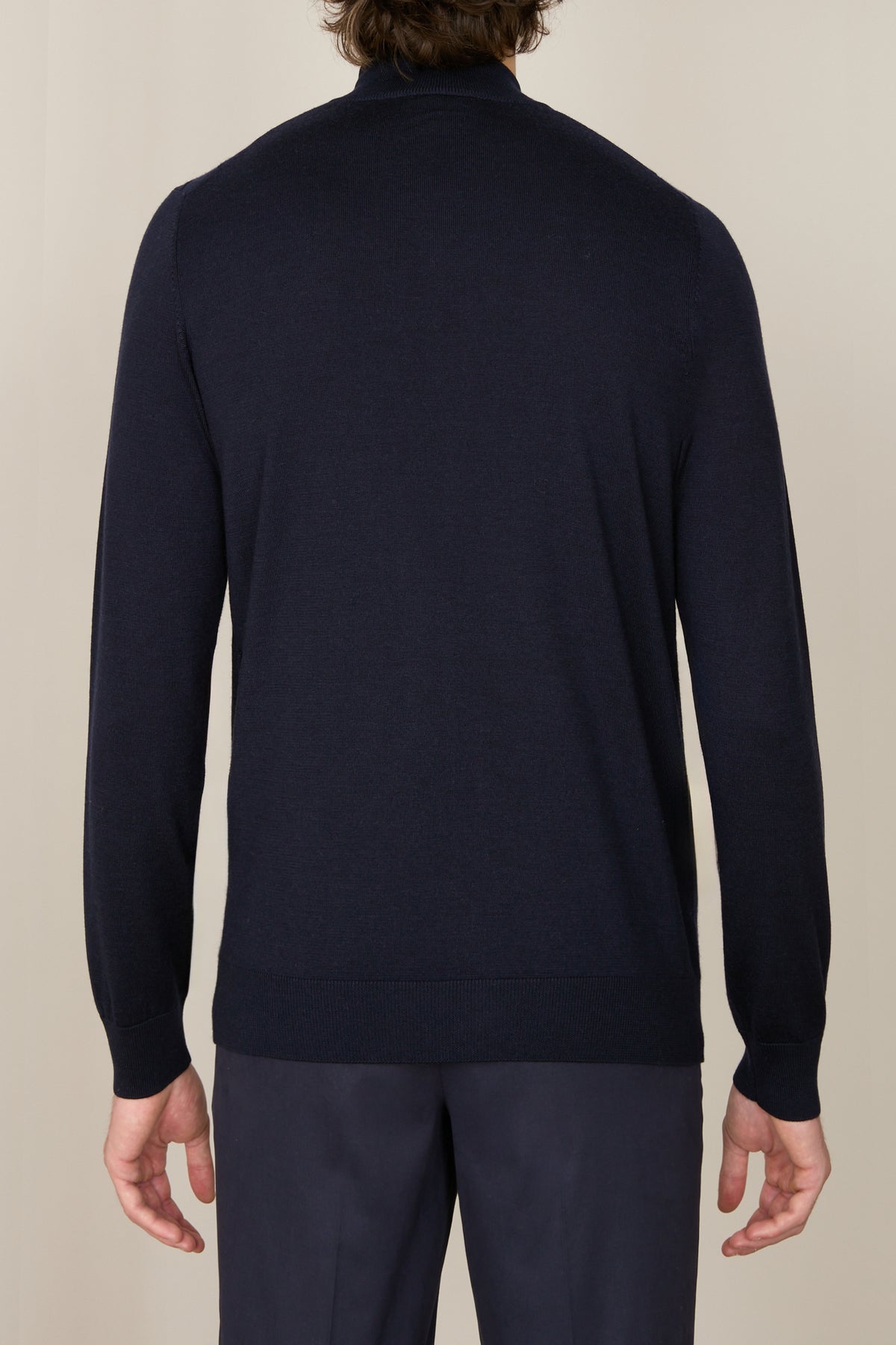 Cardigan à col montant et manches longues en laine - Dark Navy