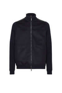 Veste zippée à empiècements en laine - Bleu