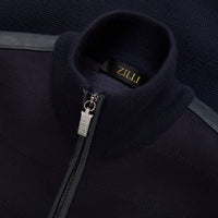Veste zippée à empiècements en laine - Bleu