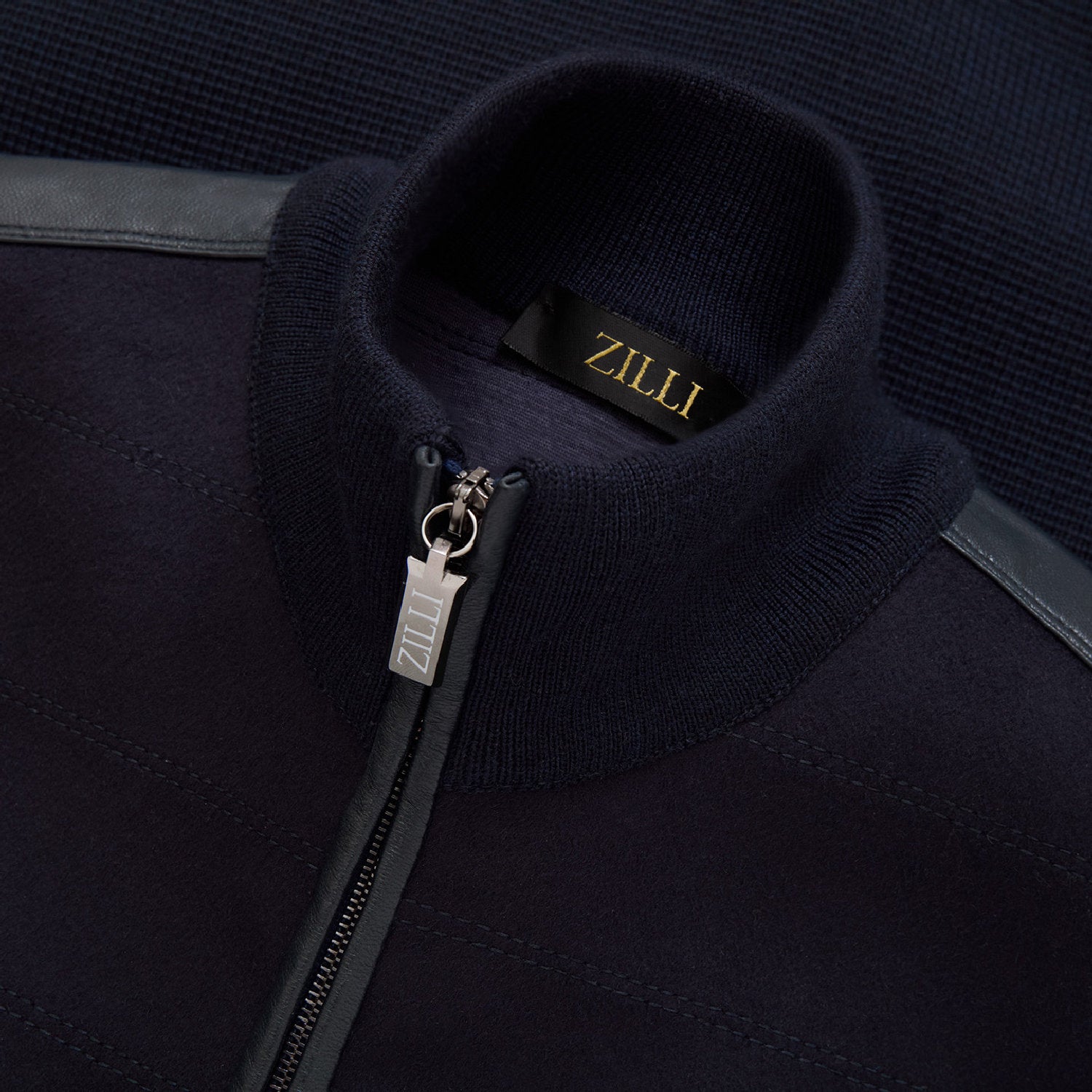 Veste zippée à empiècements en laine - Bleu