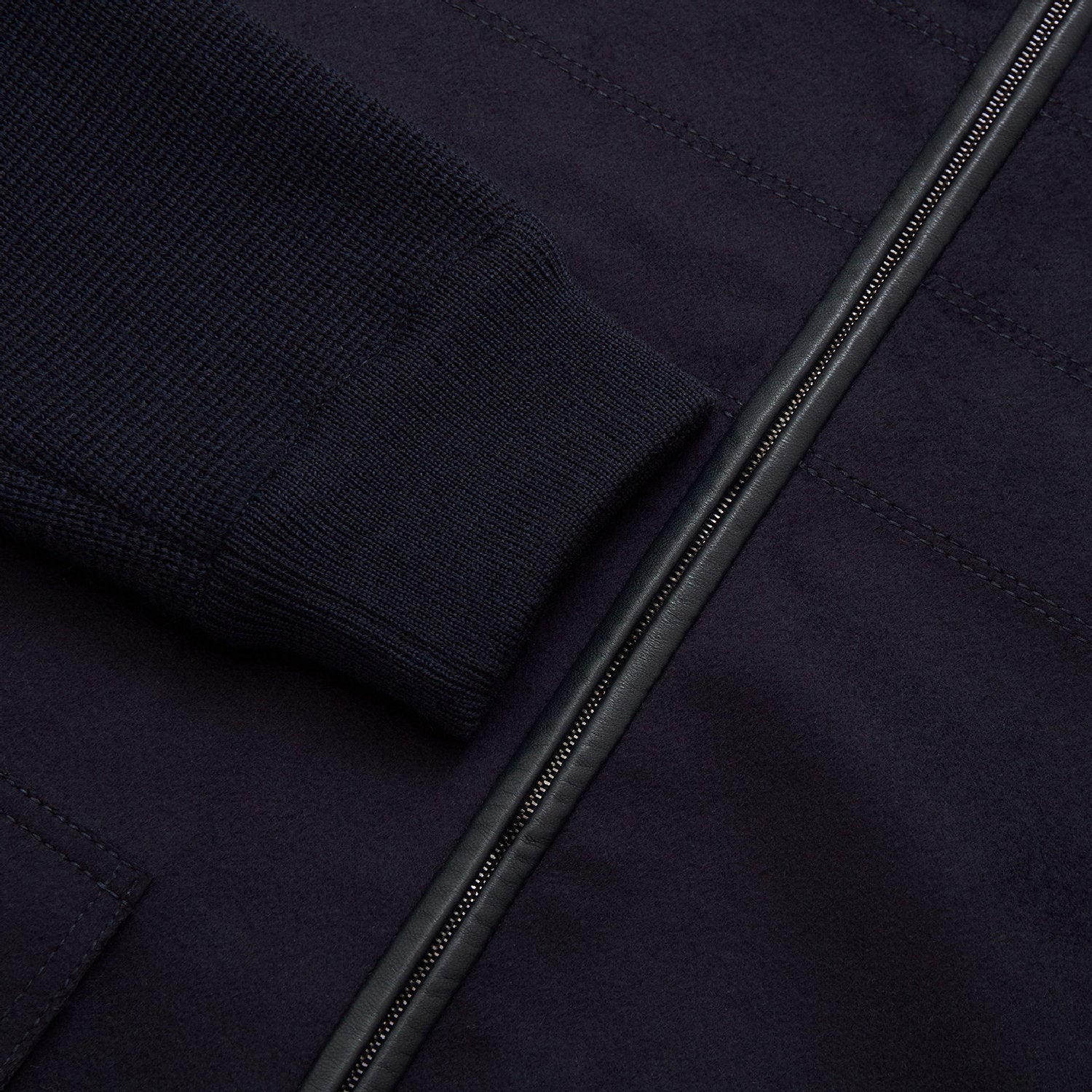 Veste zippée à empiècements en laine - Bleu
