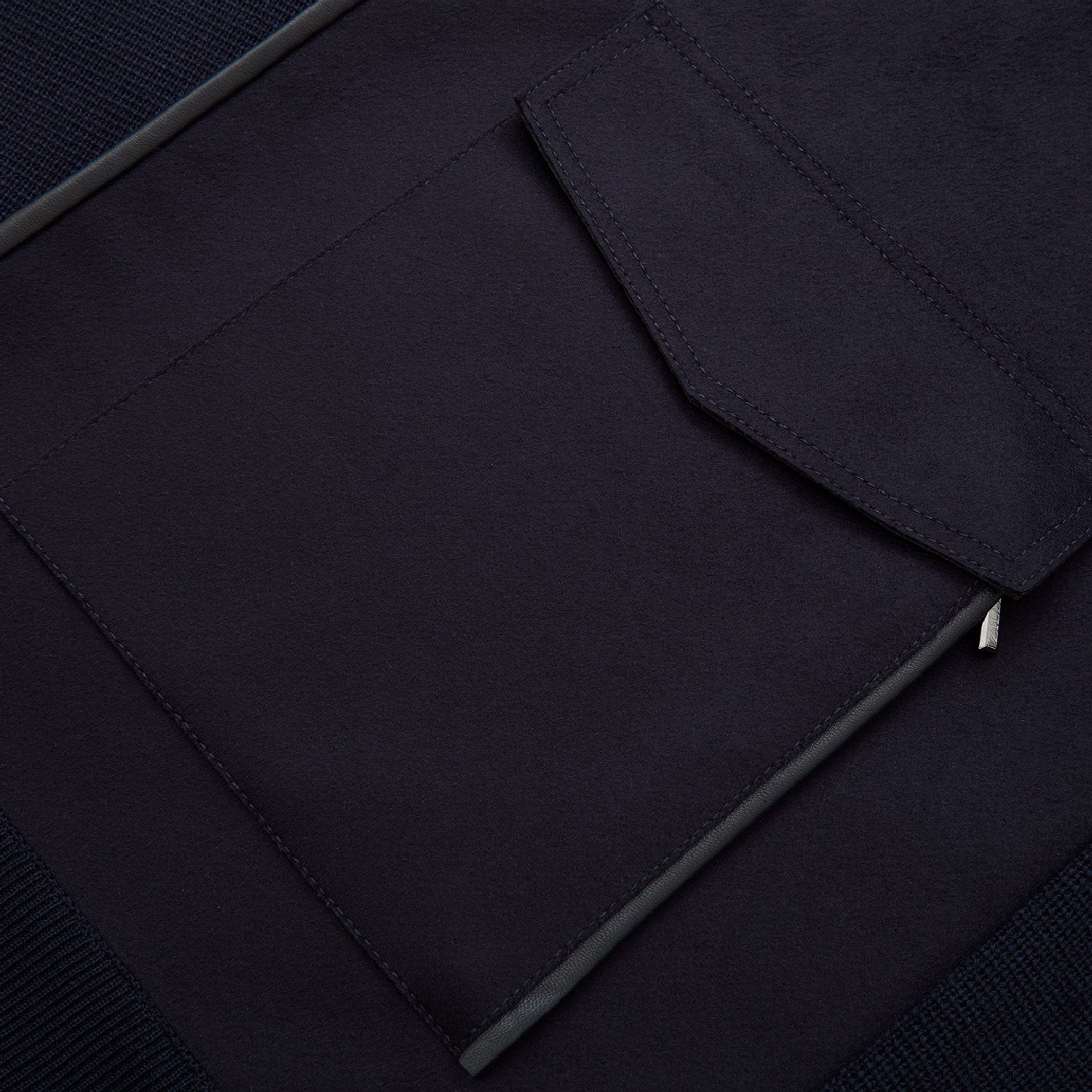 Veste zippée à empiècements en laine - Bleu