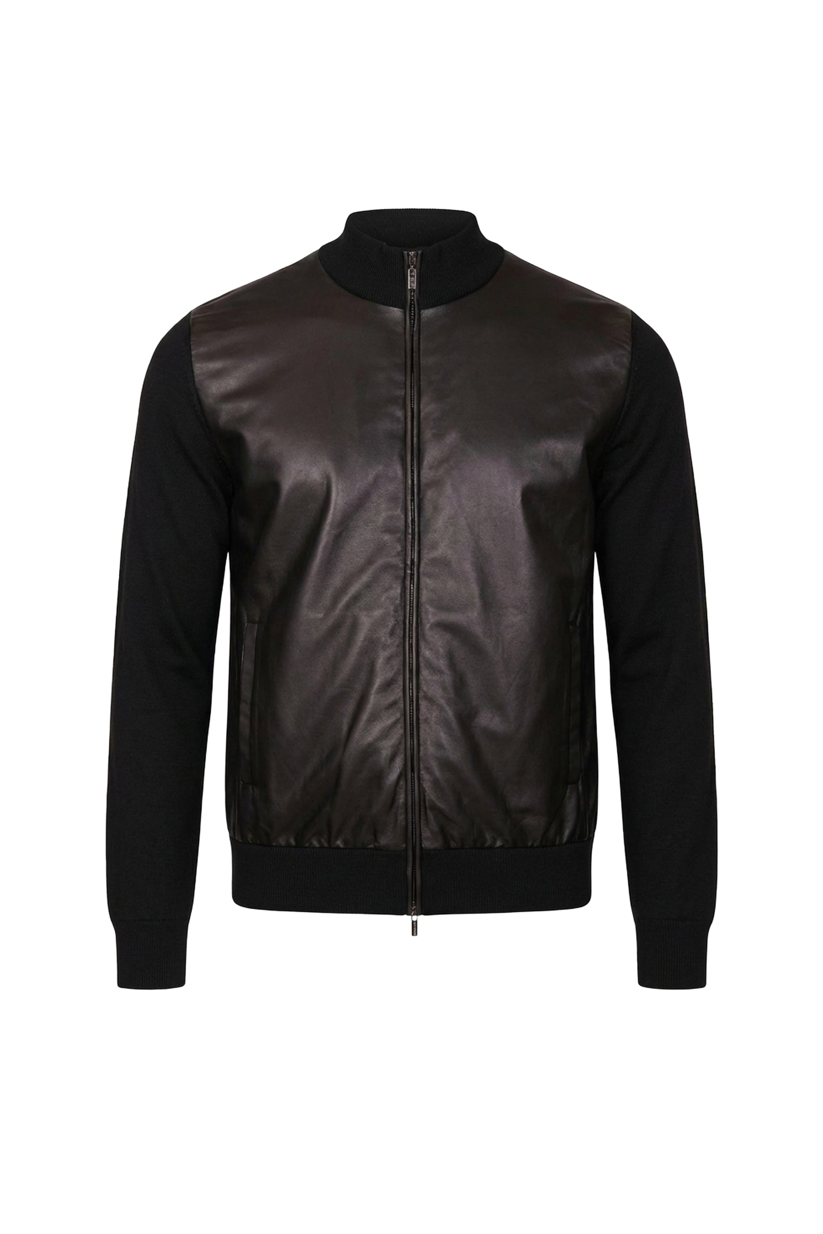 Bomber zippé à poches en laine - Noir & Marron