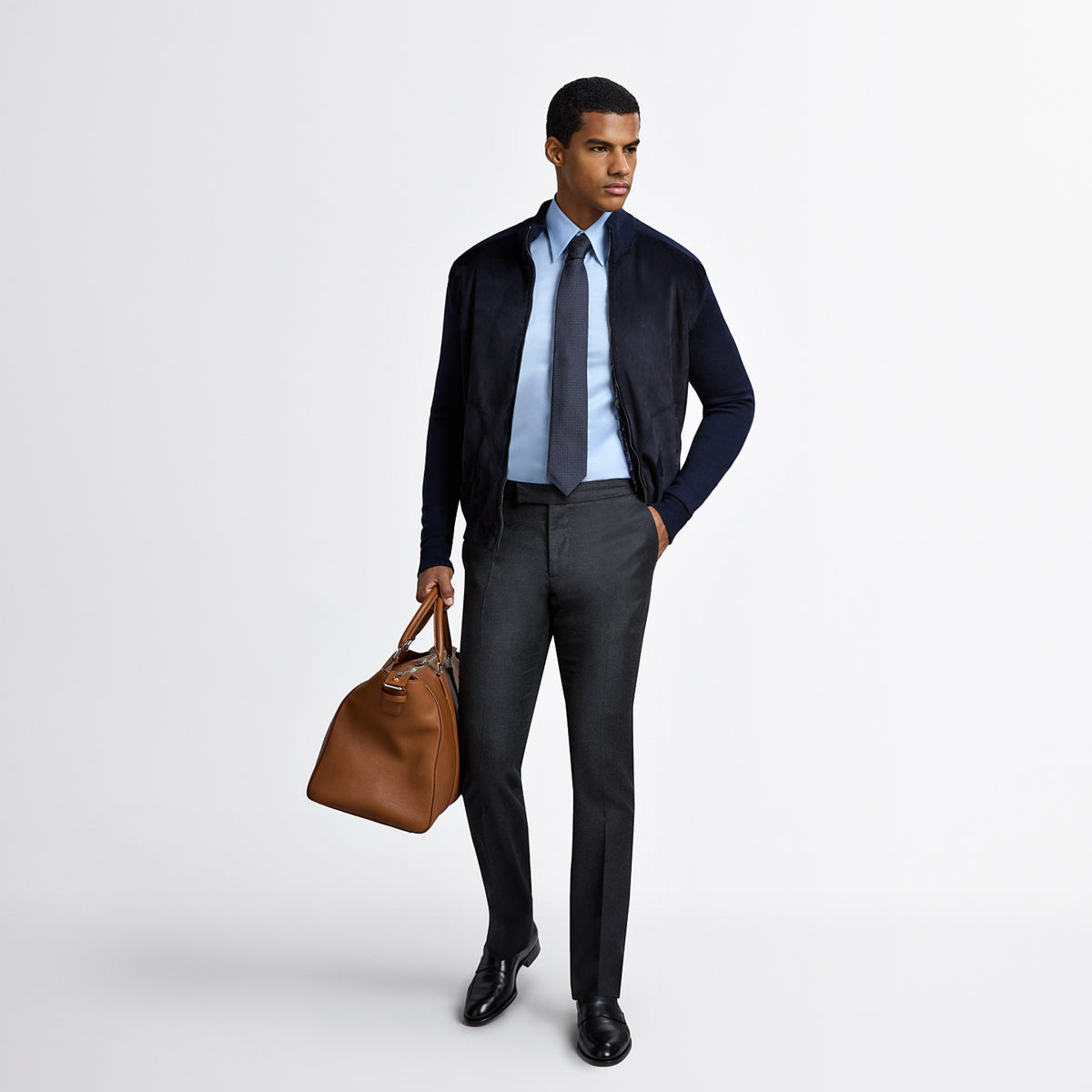 Cardigan à col montant et fermeture éclair en laine - Dark Navy
