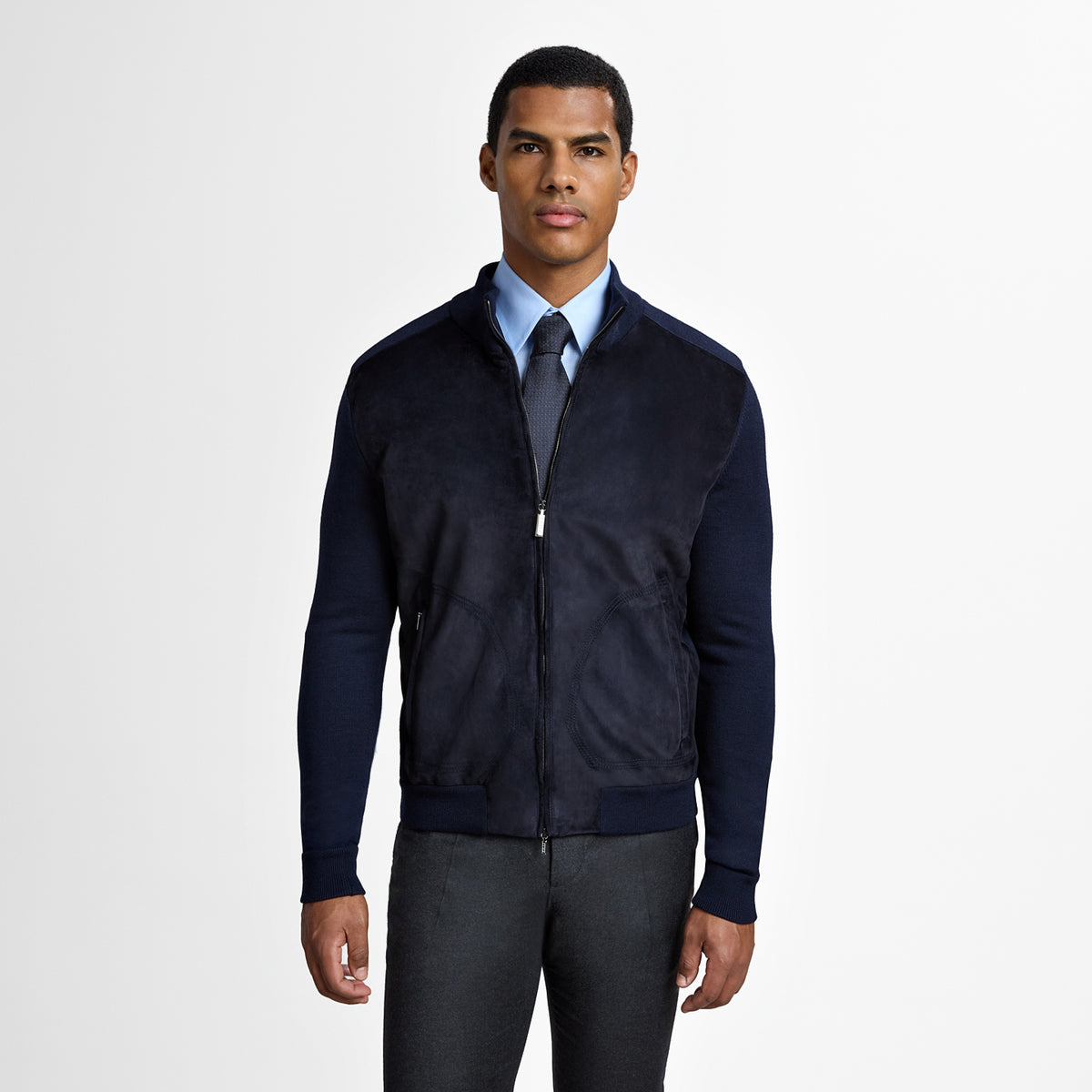 Cardigan à col montant et fermeture éclair en laine - Dark Navy