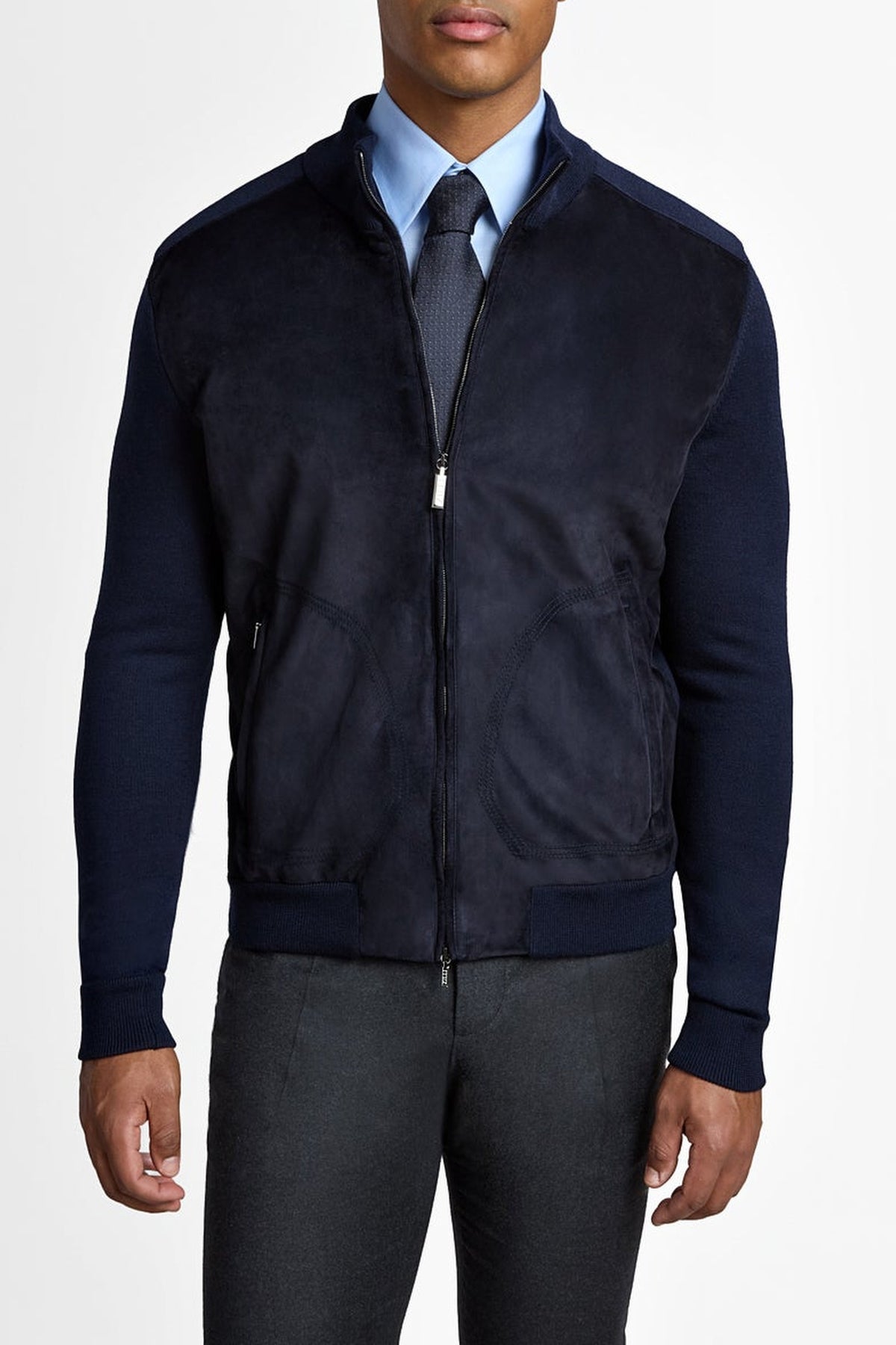 Cardigan à col montant et fermeture éclair en laine - Dark Navy