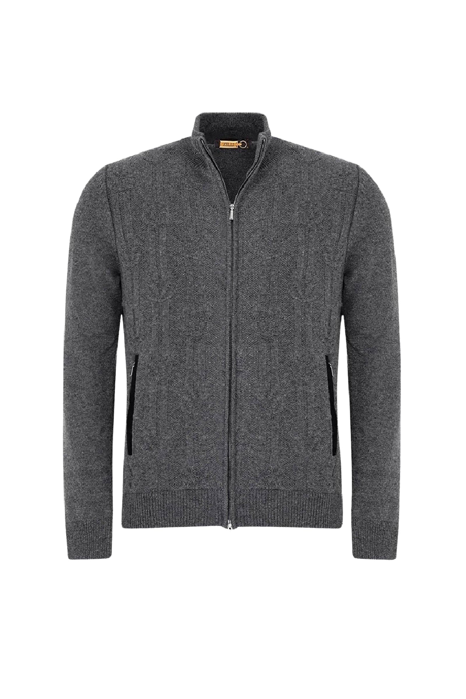 Cardigan zippé à maille torsadée en cachemire - Gris