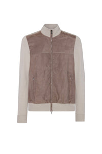 Blouson à empiècements en soie - Beige & Marron