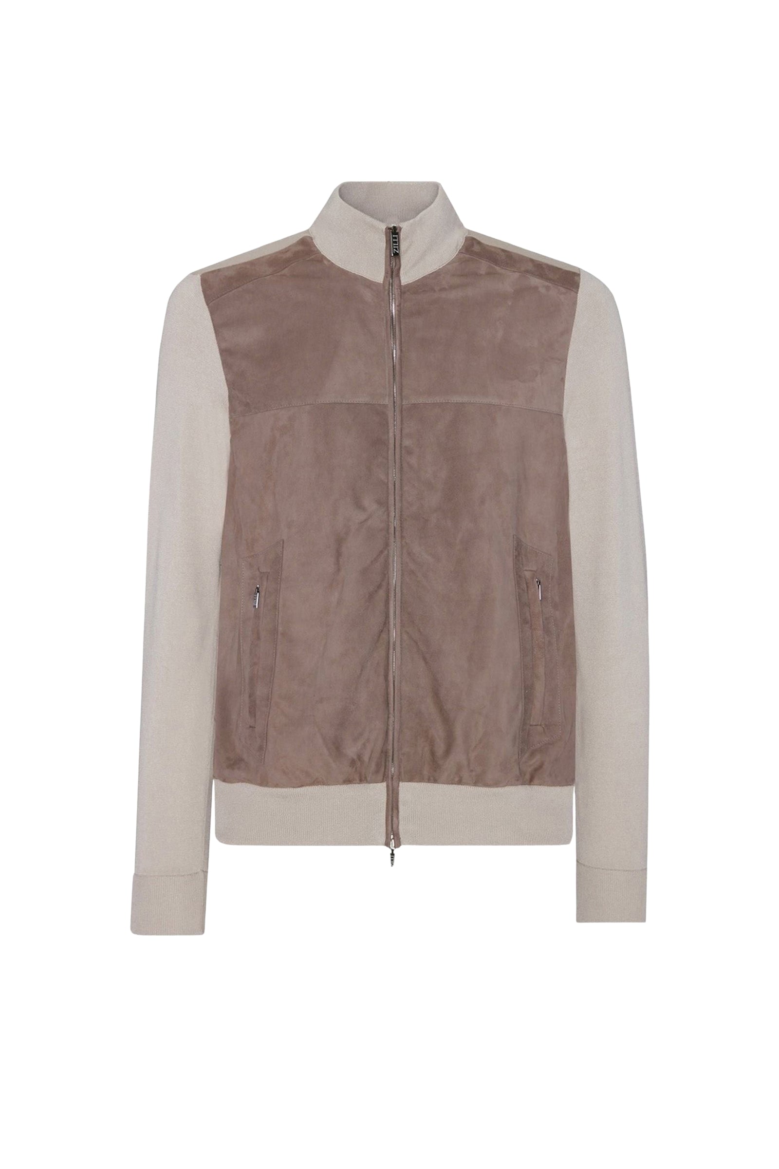 Blouson à empiècements en soie - Beige & Marron