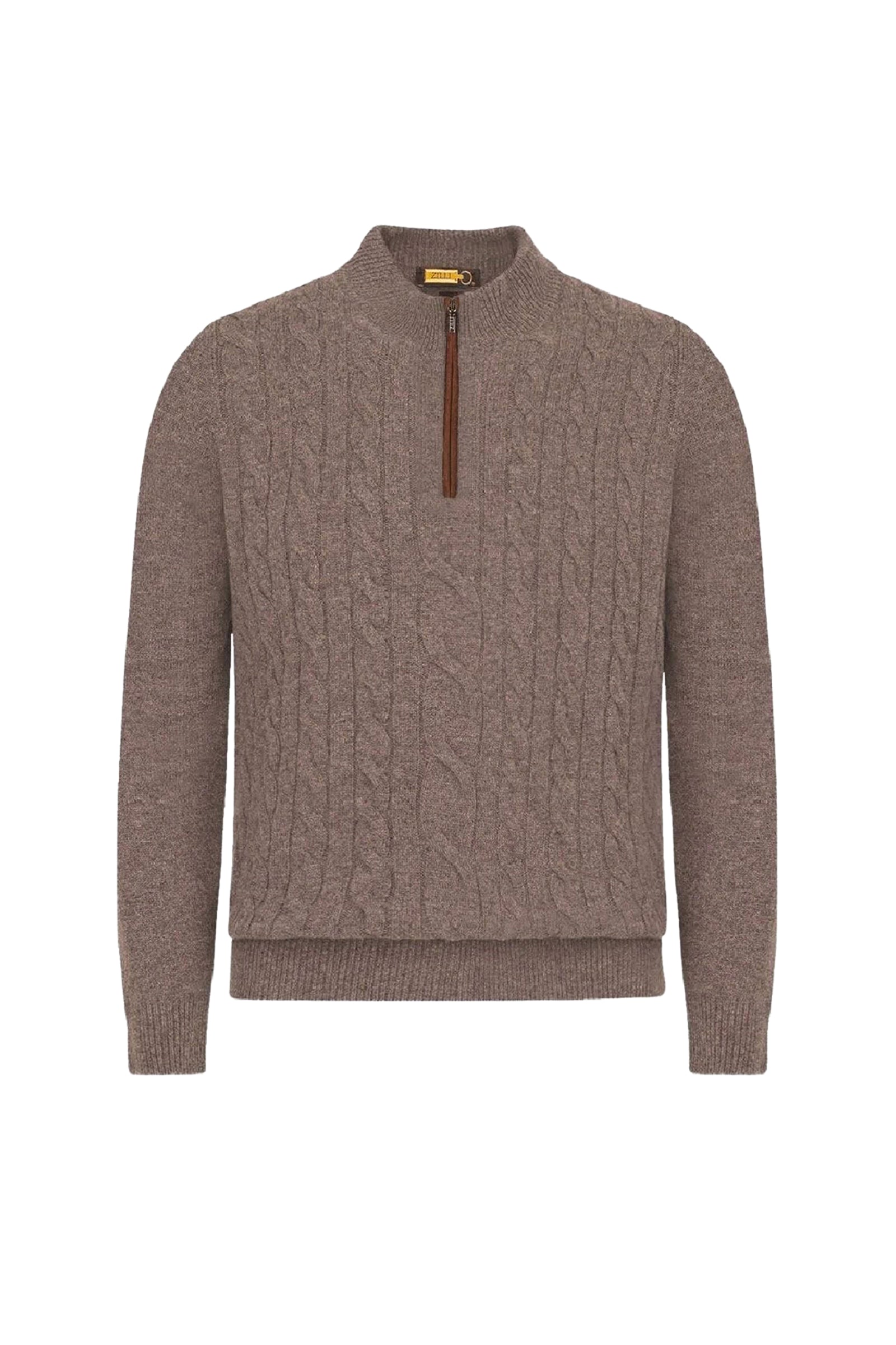 Pull à maille torsadée en laine - Marron