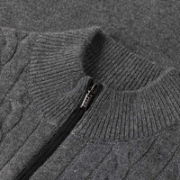 Pull à maille torsadée zippé en laine - Gris
