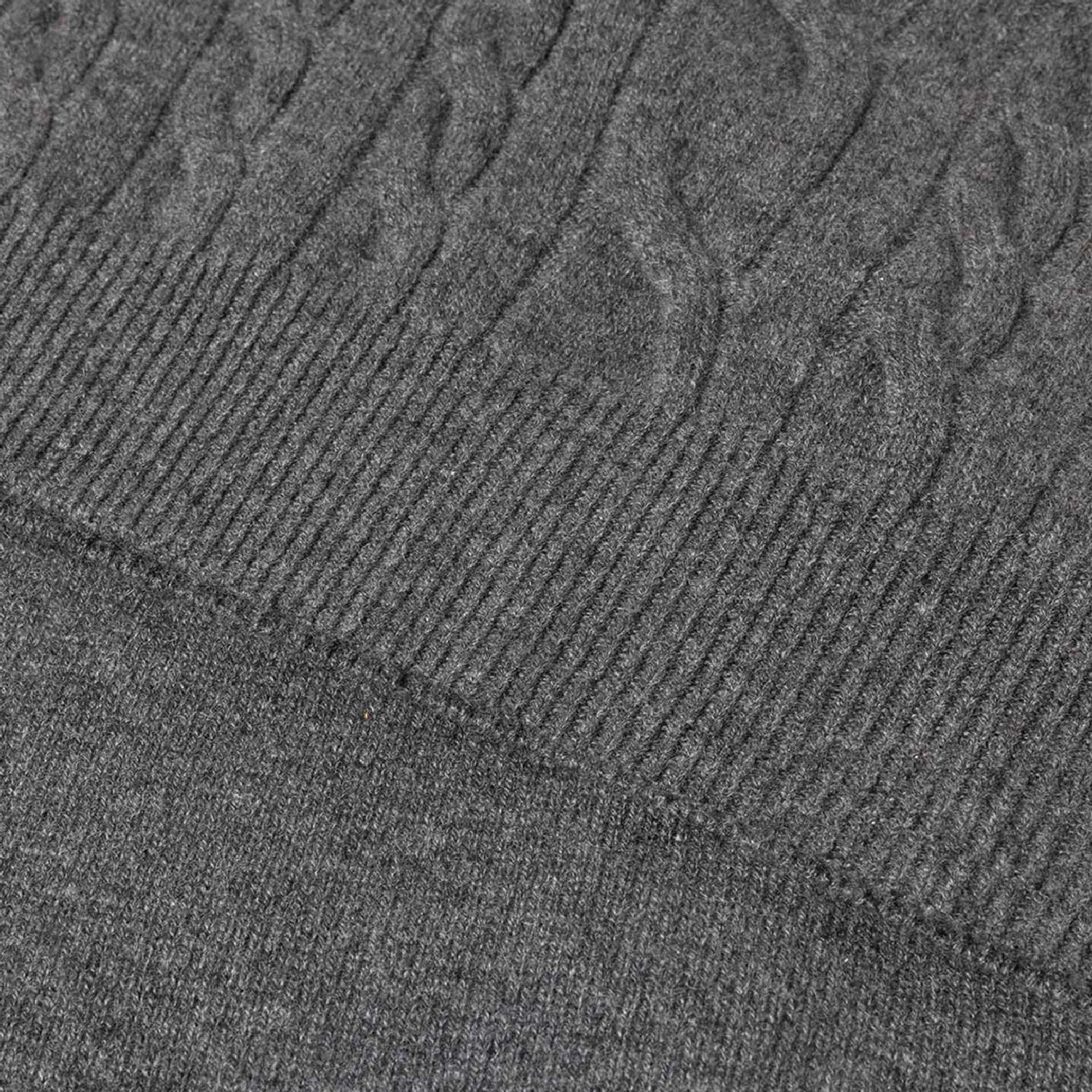 Pull à maille torsadée zippé en laine - Gris