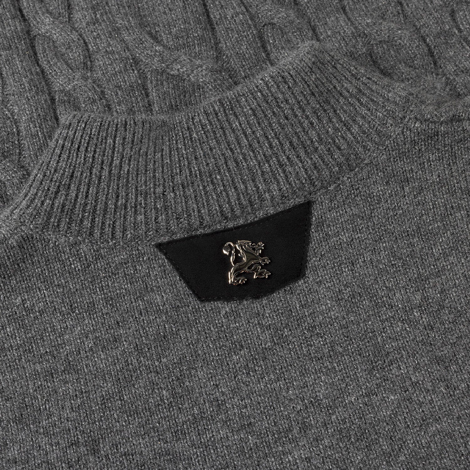 Pull à maille torsadée zippé en laine - Gris