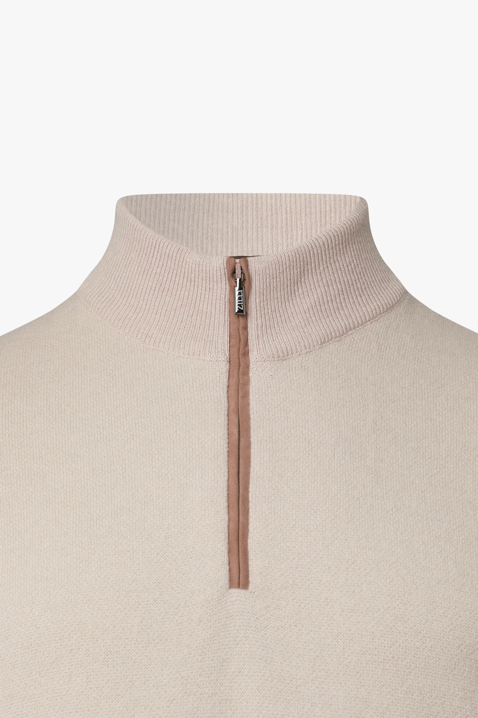 Pull à manches longues zippé en cachemire - Beige
