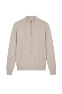Pull zippé à motifs géométriques en cachemire - Beige