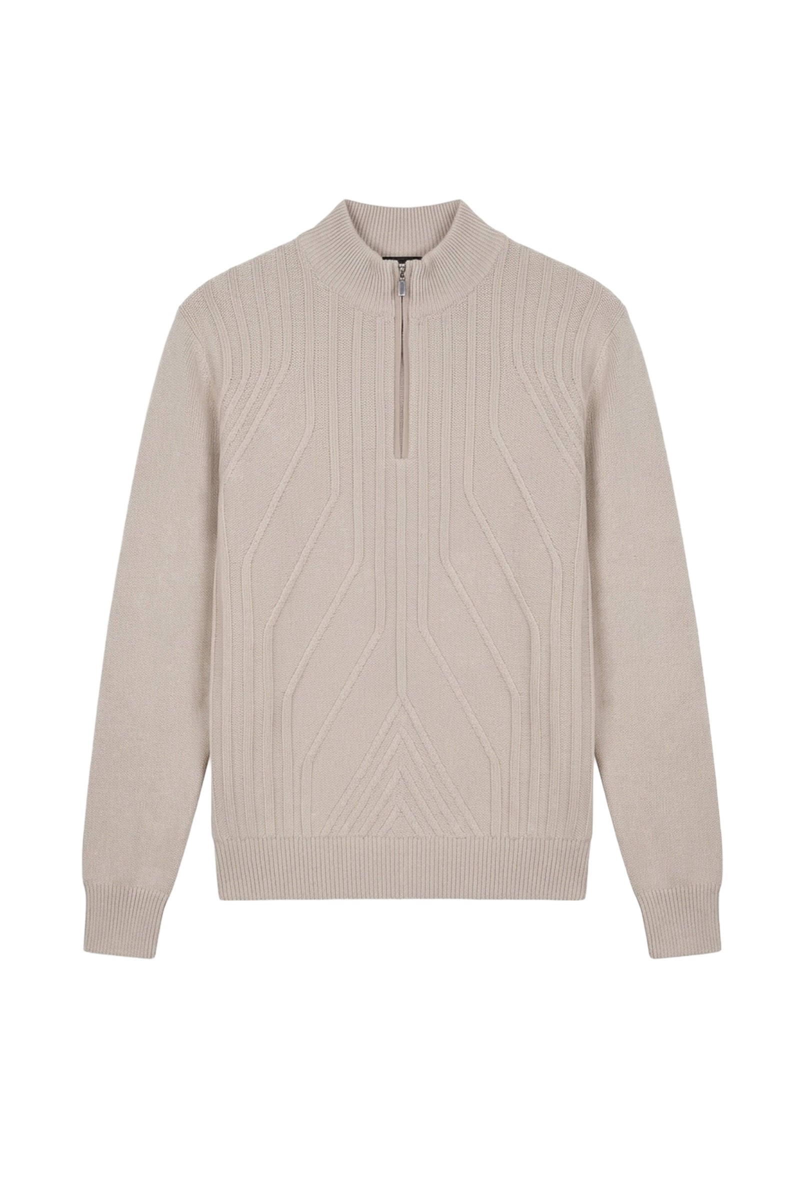 Pull zippé à motifs géométriques en cachemire - Beige
