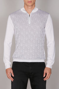 Pull à motif jacquard en cachemire - Blanc & Gris
