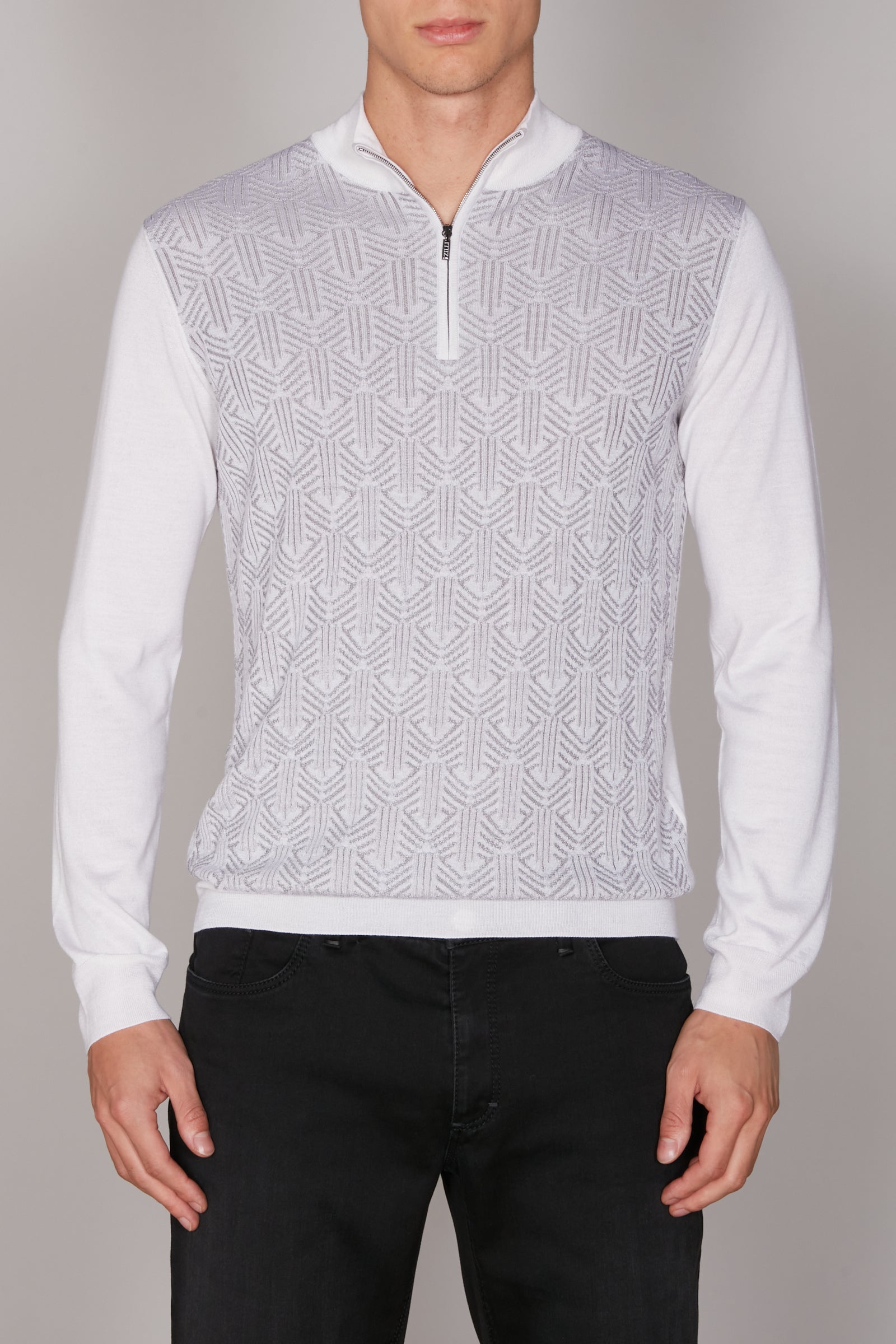 Pull à motif jacquard en cachemire - Blanc & Gris