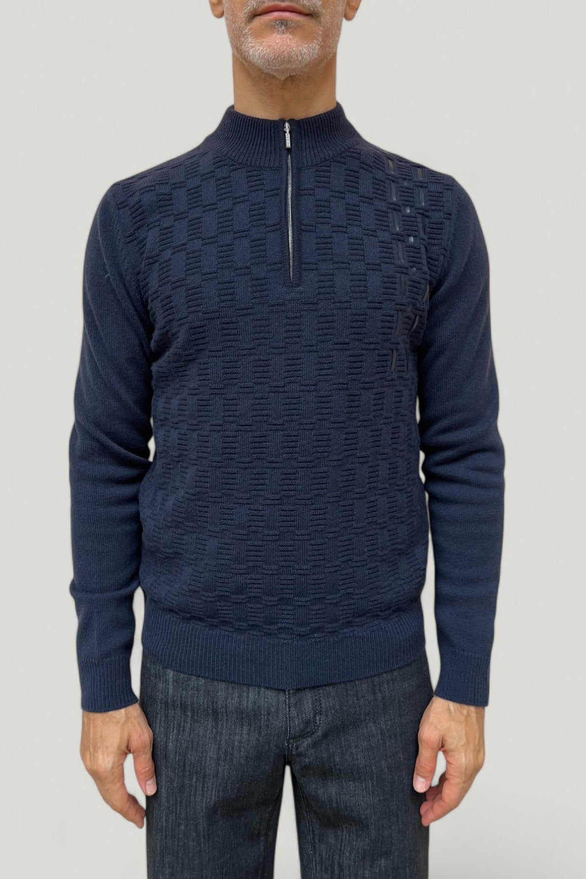 Long-sleeved, high-neck cashmere jumper - Dark Navy
