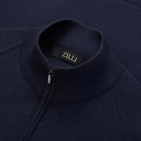 Cardigan zippé à détail métallique en laine - Bleu