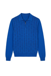 Pull zippé à motif géométrique en soie - Bleu
