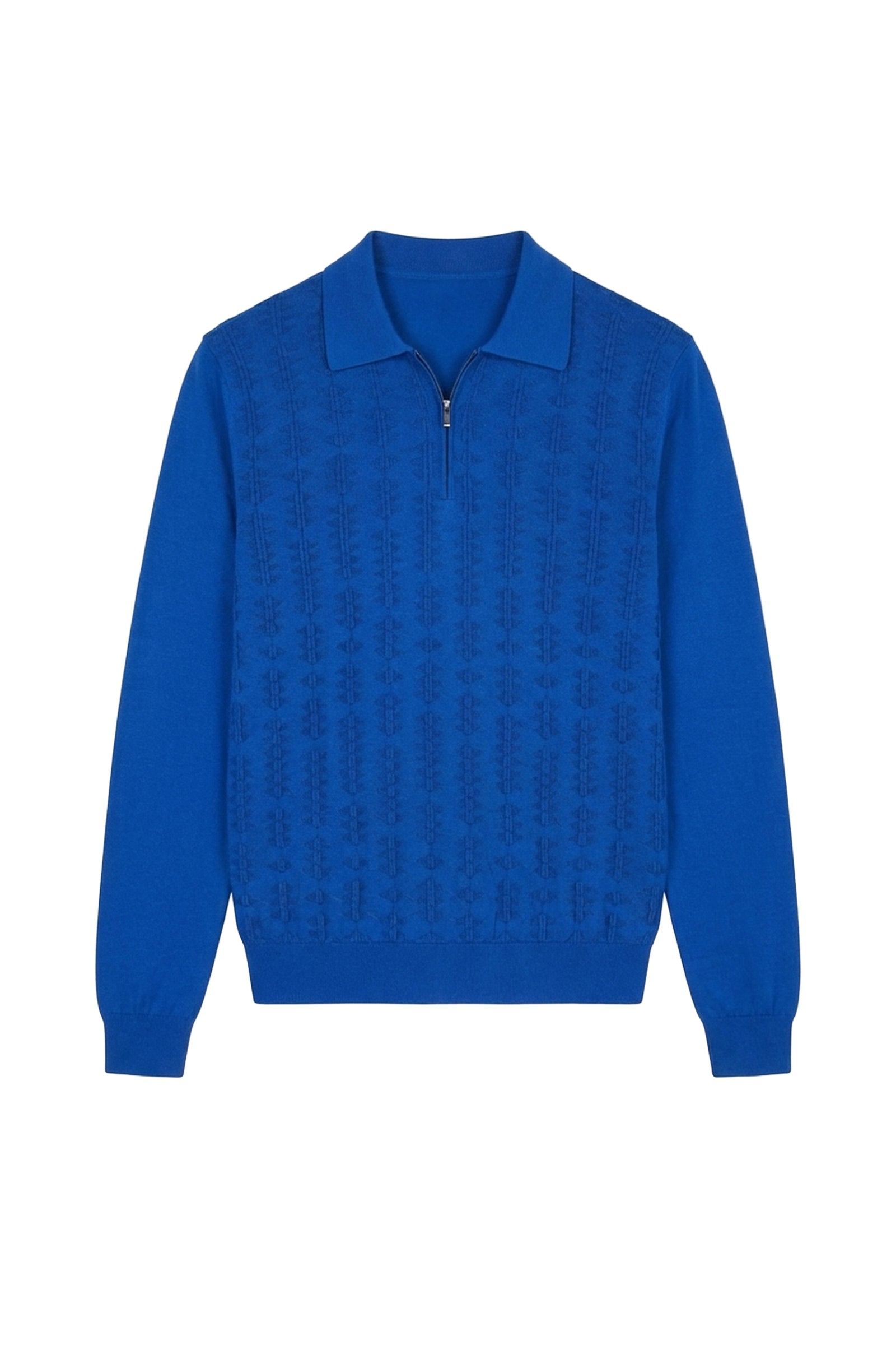 Pull zippé à motif géométrique en soie - Bleu