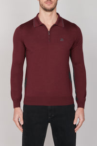 Pull zippé en laine - Bordeaux & Gris