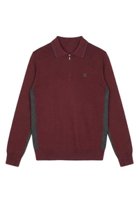 Pull zippé en laine - Bordeaux & Gris