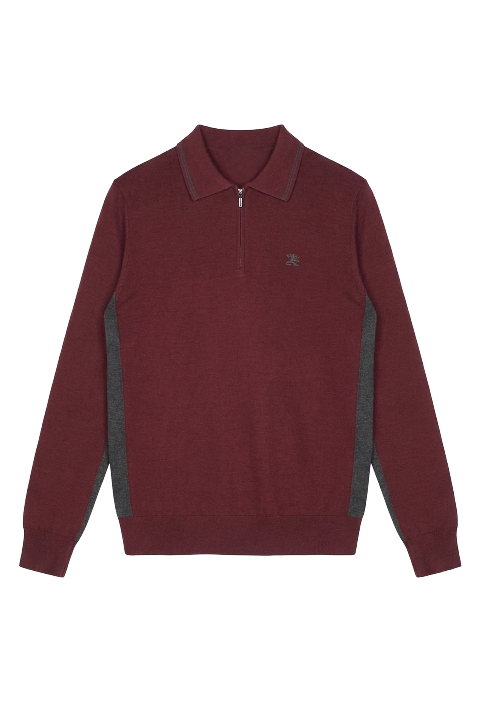 Pull zippé en laine - Bordeaux & Gris