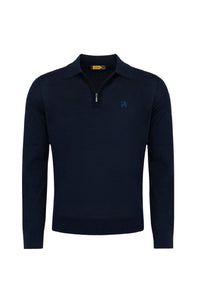 Polo zippé en laine - Bleu