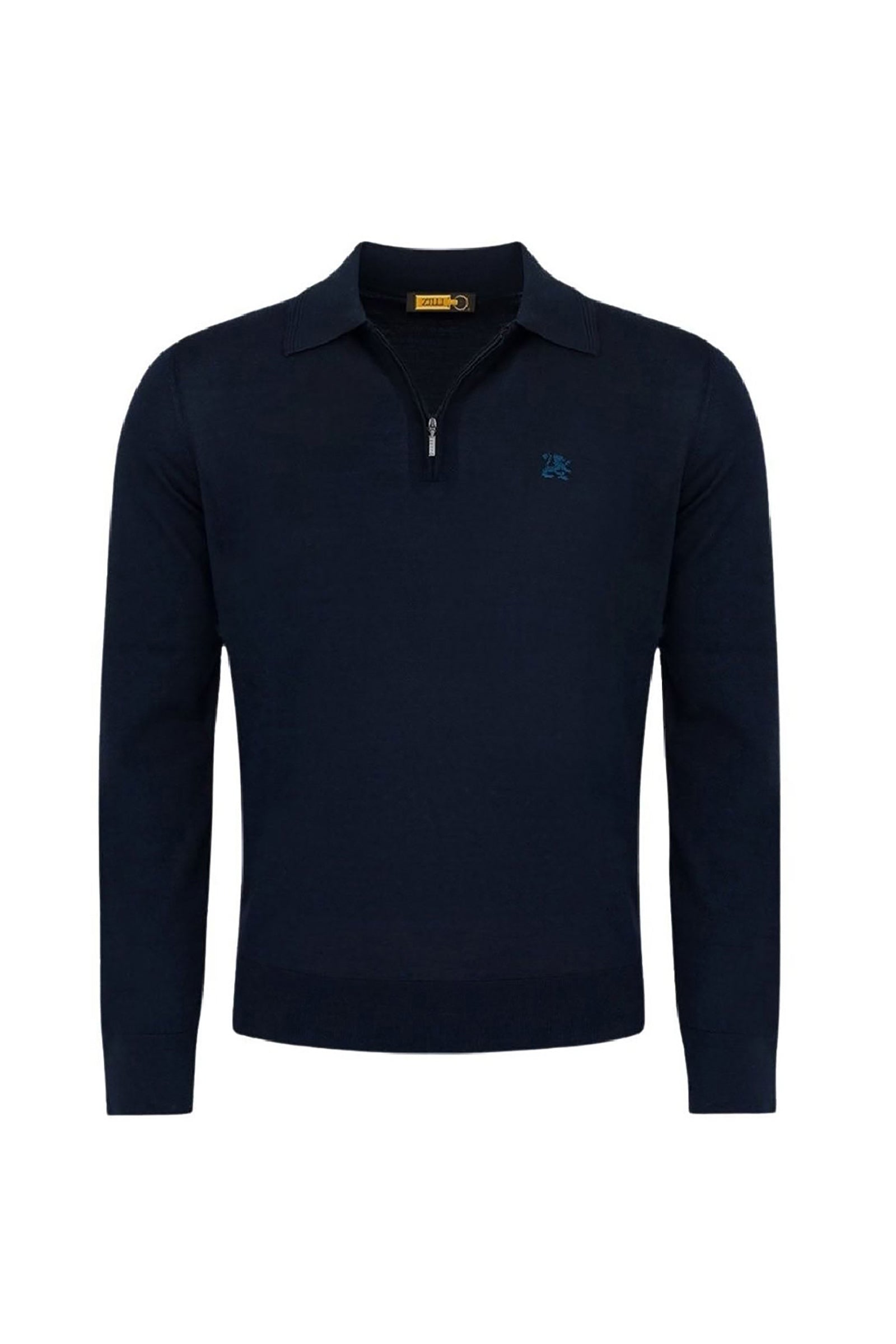 Polo zippé en laine - Bleu