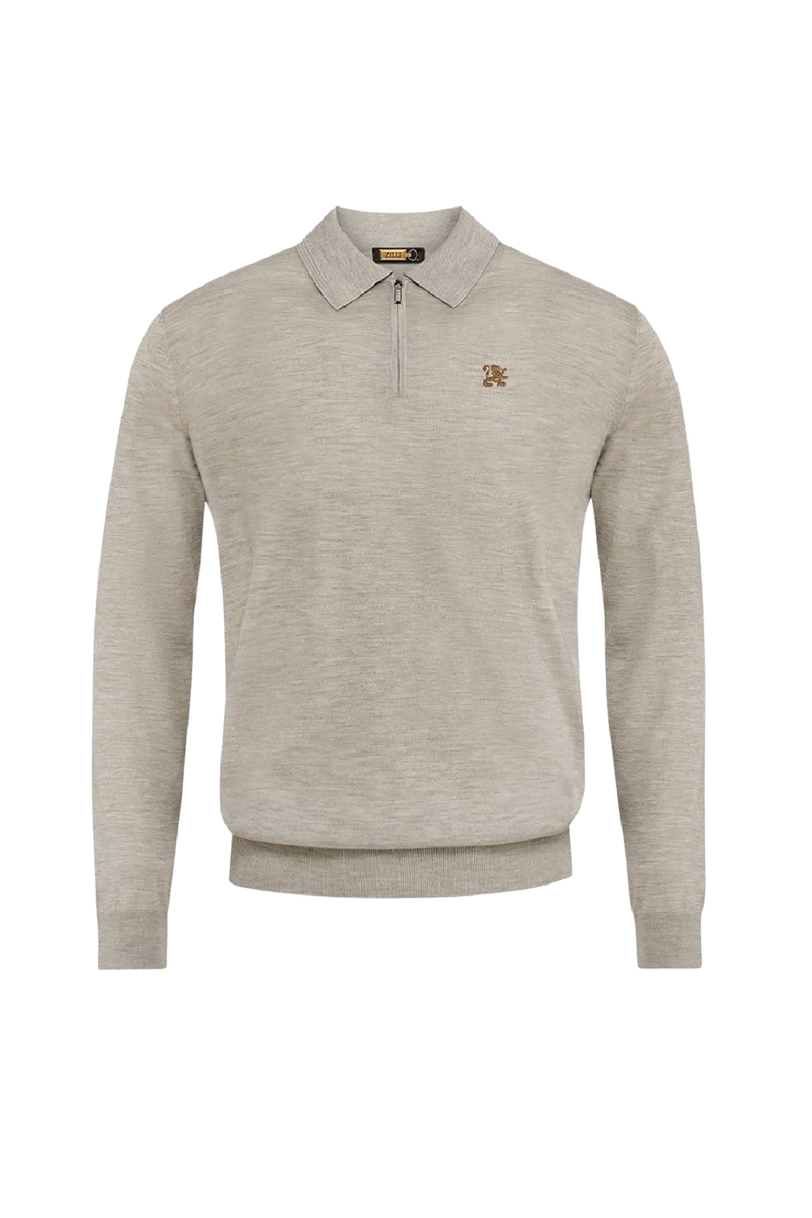 Pull zippé avec logo en laine - Beige
