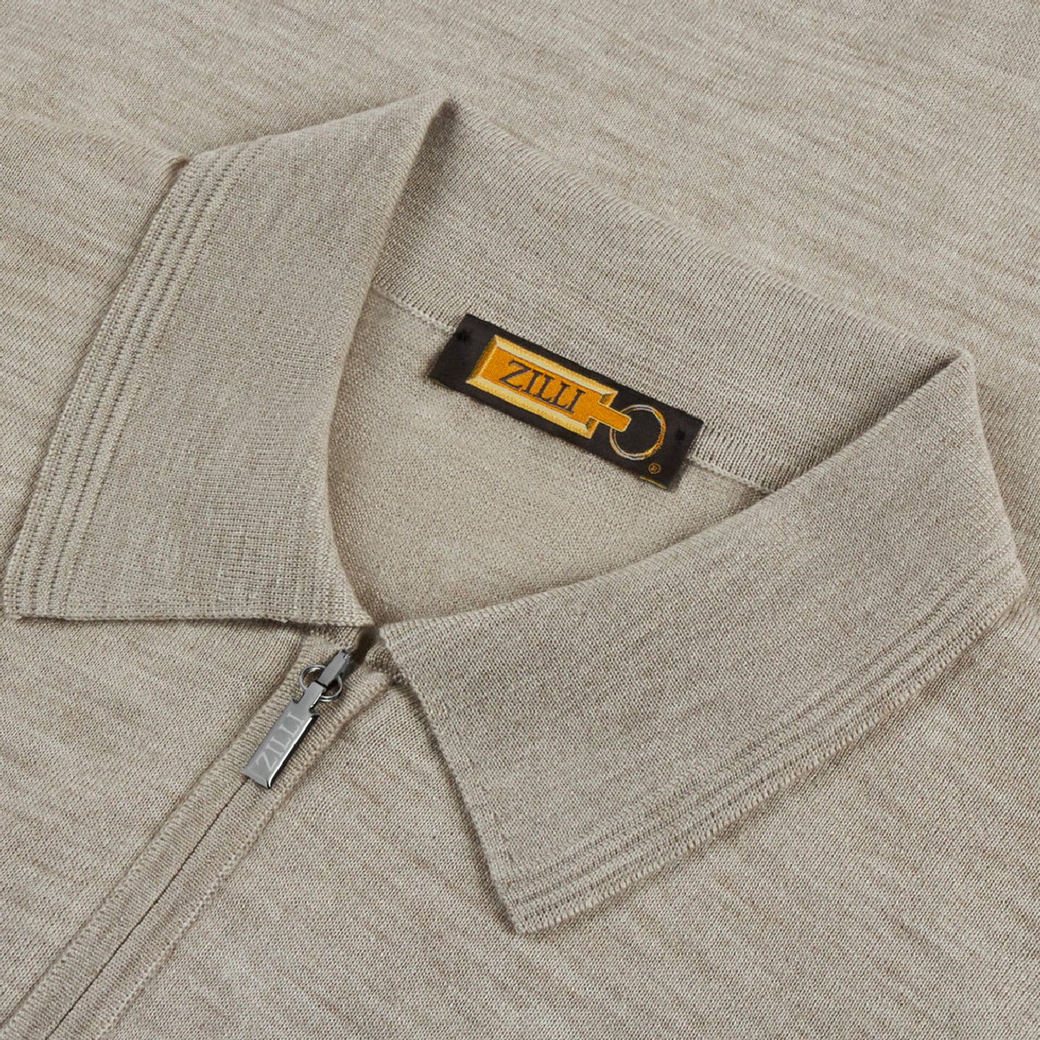 Pull zippé avec logo en laine - Beige