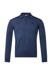 Pull zippé à maille côtelée en cuir - Bleu