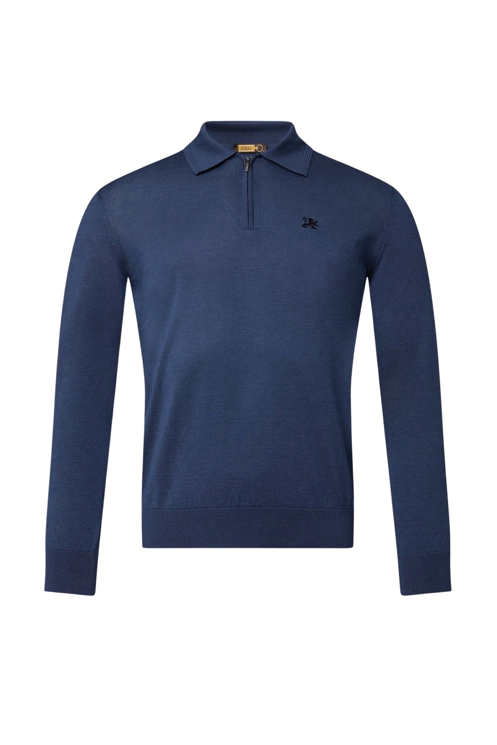 Pull zippé à maille côtelée en cuir - Bleu