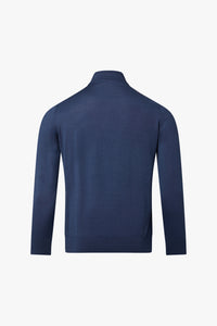 Pull zippé à maille côtelée en cuir - Bleu