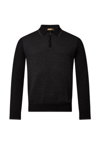 Pull zippé à motif texturé en laine - Noir