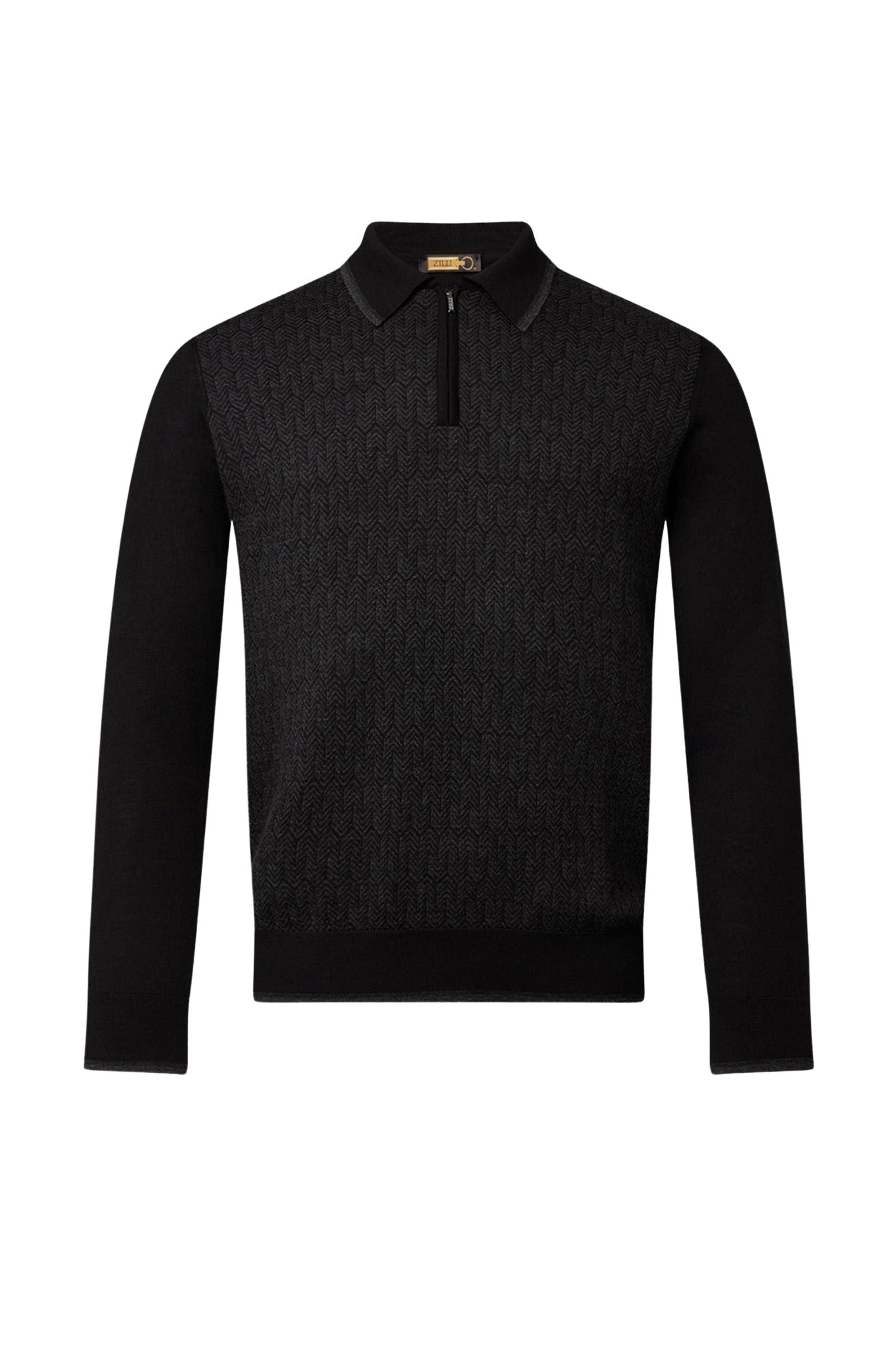 Pull zippé à motif texturé en laine - Noir