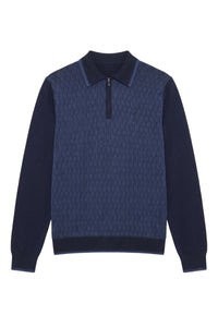 Polo à col zippé et manches longues en laine - Dark Navy