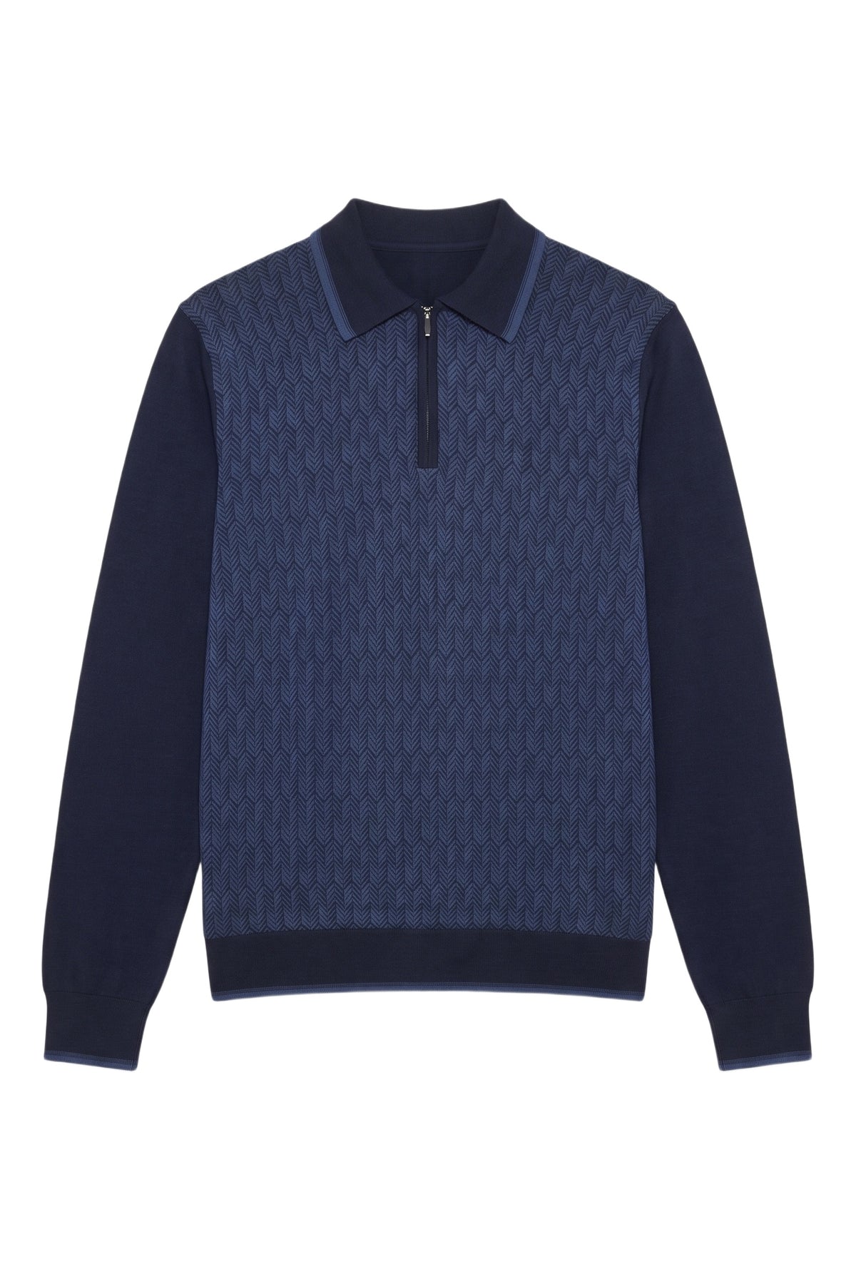 Polo à col zippé et manches longues en laine - Dark Navy