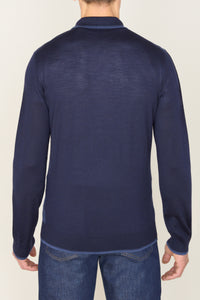 Polo à col zippé et manches longues en laine - Dark Navy
