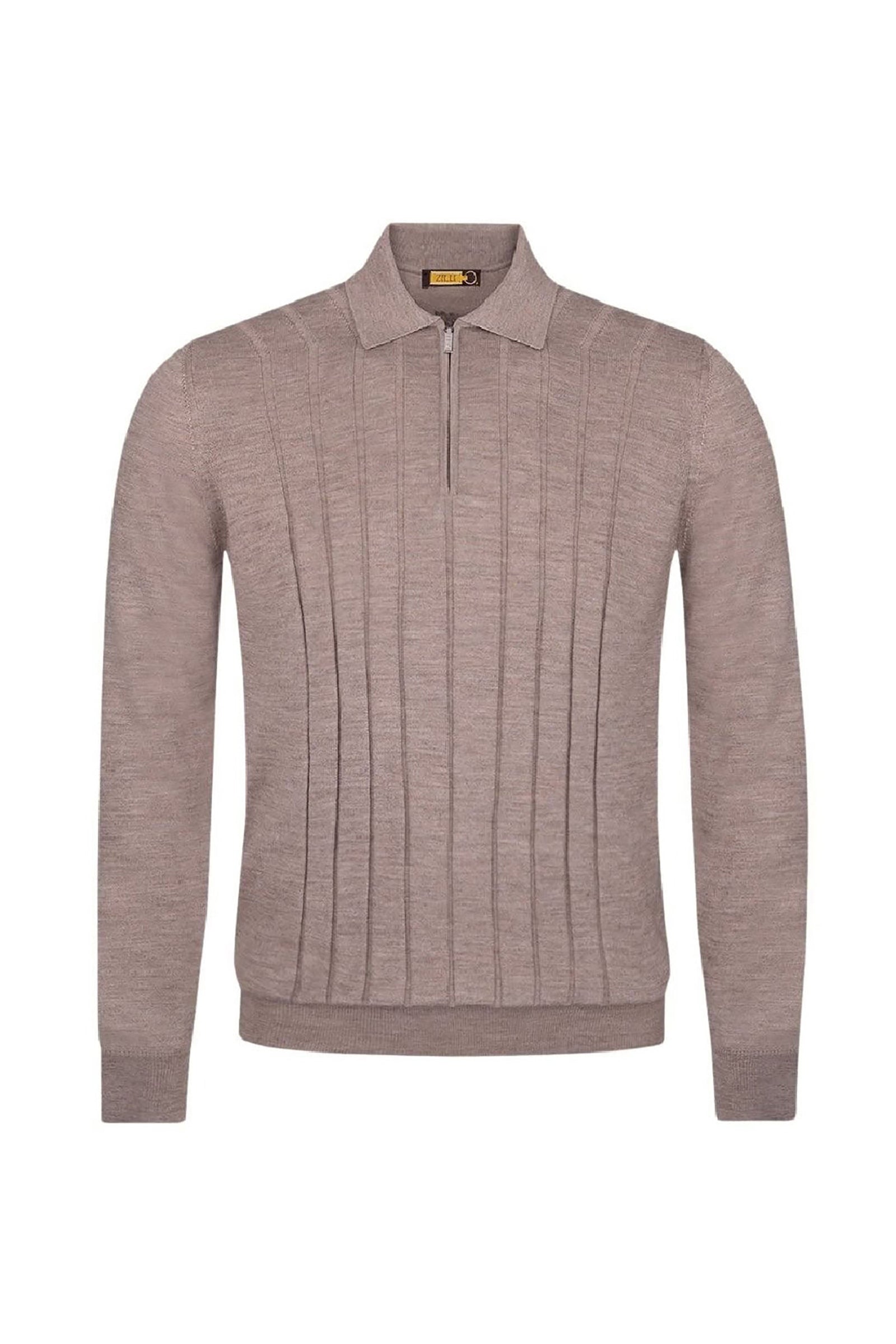 Polo à zip en laine - Marron
