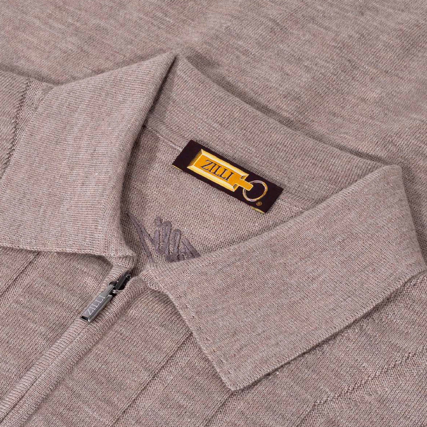Polo à zip en laine - Marron